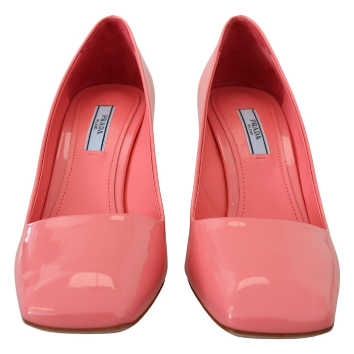 Prada Pink Patent Leather Block Heels Pumps Classic