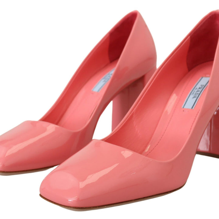 Prada Pink Patent Leather Block Heels Pumps Classic