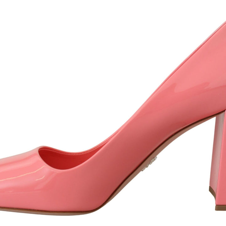 Prada Pink Patent Leather Block Heels Pumps Classic