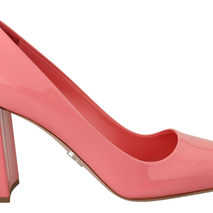 Prada Pink Patent Leather Block Heels Pumps Classic