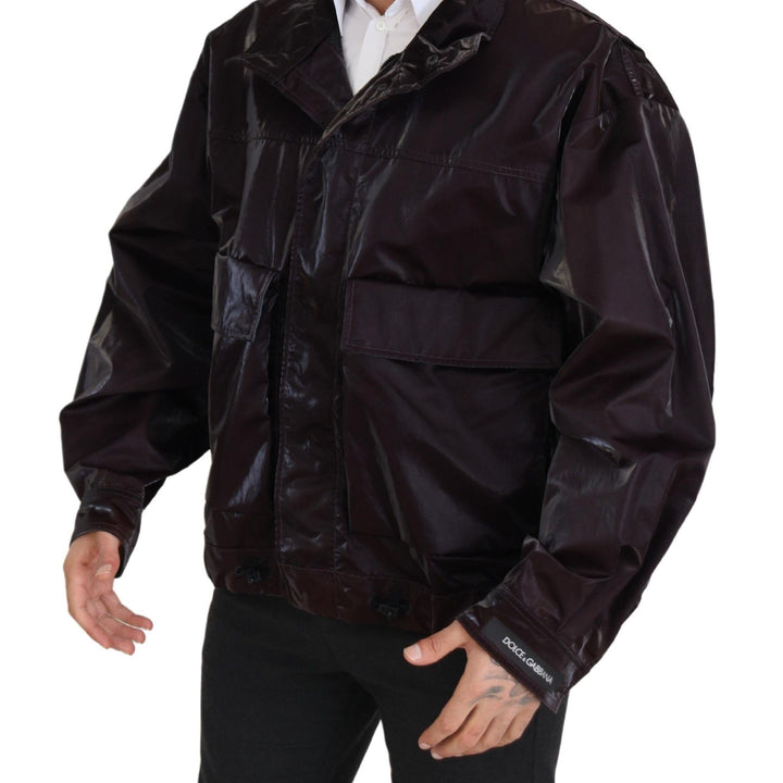 Dolce & Gabbana Bordeaux Nylon Collared Men Coat Jacket