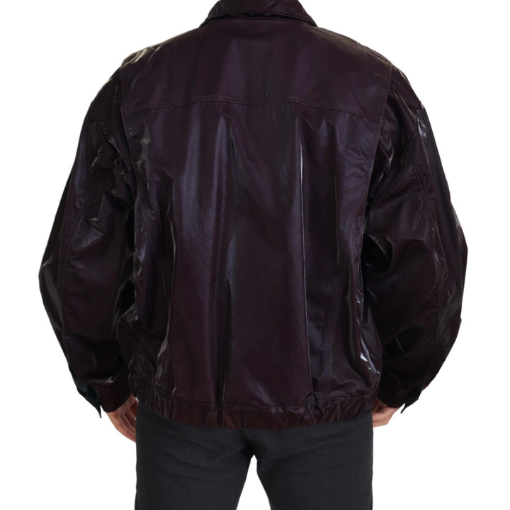 Dolce & Gabbana Bordeaux Nylon Collared Men Coat Jacket