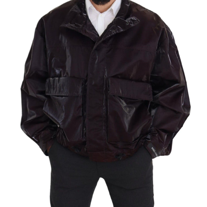 Dolce & Gabbana Bordeaux Nylon Collared Men Coat Jacket