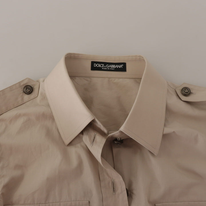 Dolce & Gabbana Beige Poplin Safari Fitted Pocket Collared Shirt