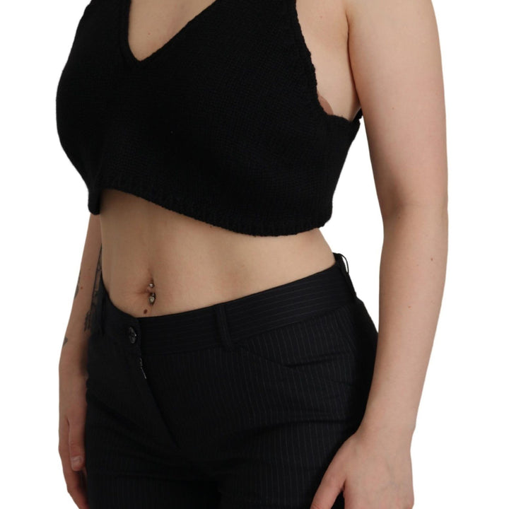 Dolce & Gabbana Black Bustier Cropped Cashmere Top