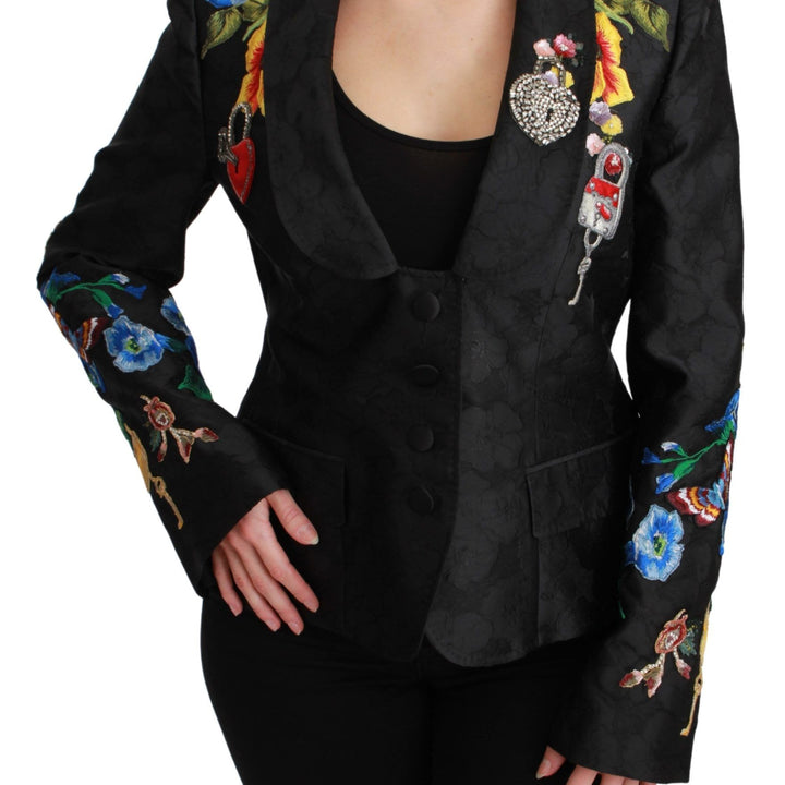 Dolce & Gabbana Black Brocade Crystal Blazer Jacket