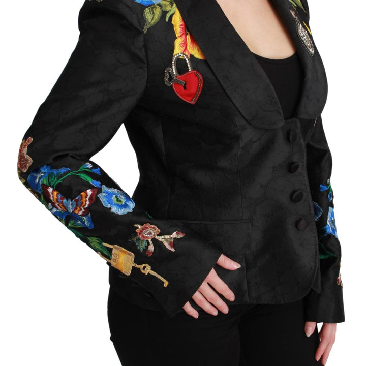 Dolce & Gabbana Black Brocade Crystal Blazer Jacket