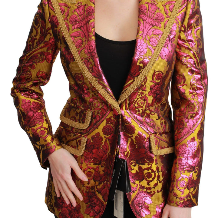 Dolce & Gabbana Pink Gold Jacquard Blazer Jacket