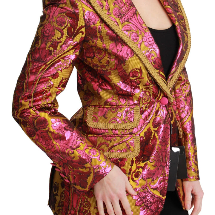 Dolce & Gabbana Pink Gold Jacquard Blazer Jacket