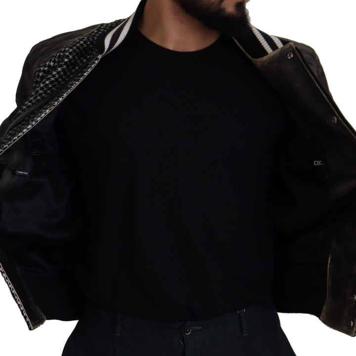 Dolce & Gabbana Black Houndstooth Polyester Bomber Jacket