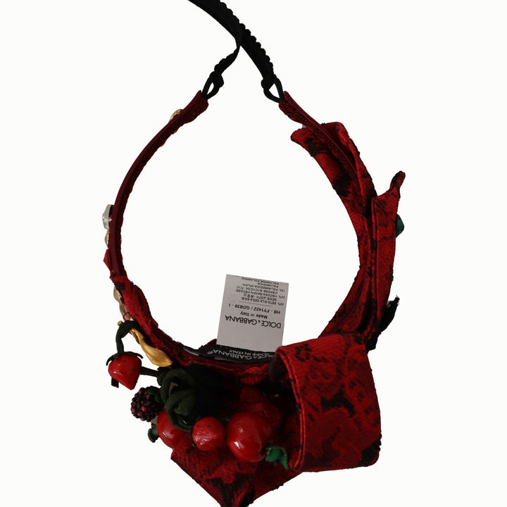 Dolce & Gabbana Cherry Silk Crystal Bow Logo Diadem Tiara Headband