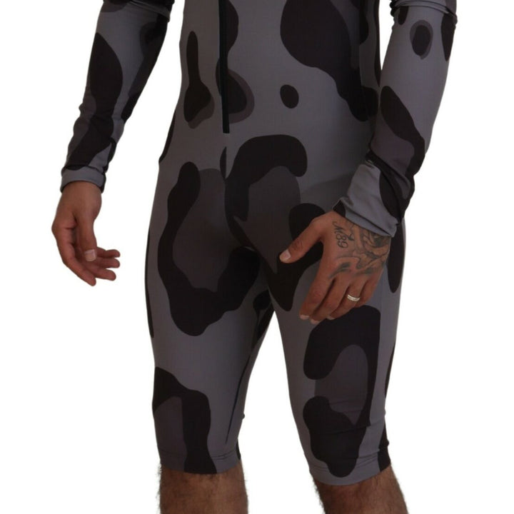 Dolce & Gabbana Gray Patterned Polyester Wetsuit Swimwear