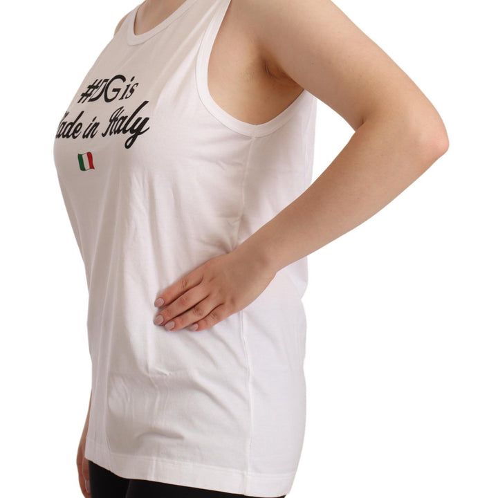 Dolce & Gabbana White Cotton Sleeveless Motive T-shirt