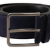 Dolce & Gabbana Navy Blue Velvet Leather Silver Logo Buckle Belt