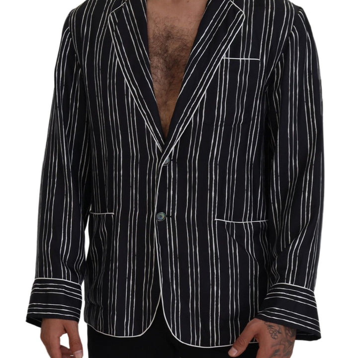 Dolce & Gabbana Blue Striped Silk Pajama Shirt Jacket