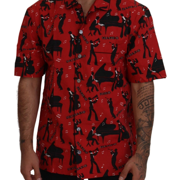 Dolce & Gabbana Black Red Jazz Cotton Casual Shirt