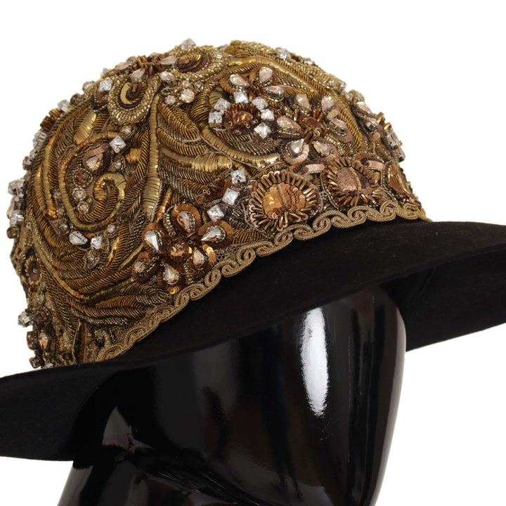 Dolce & Gabbana Gold Embellished Crystal Rhinestone Embroidered Fedora Hat