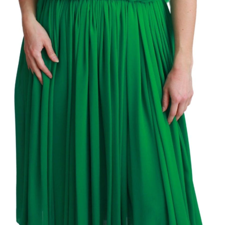 Dolce & Gabbana 100% Silk Green Sleeveless Pleated Maxi Dress