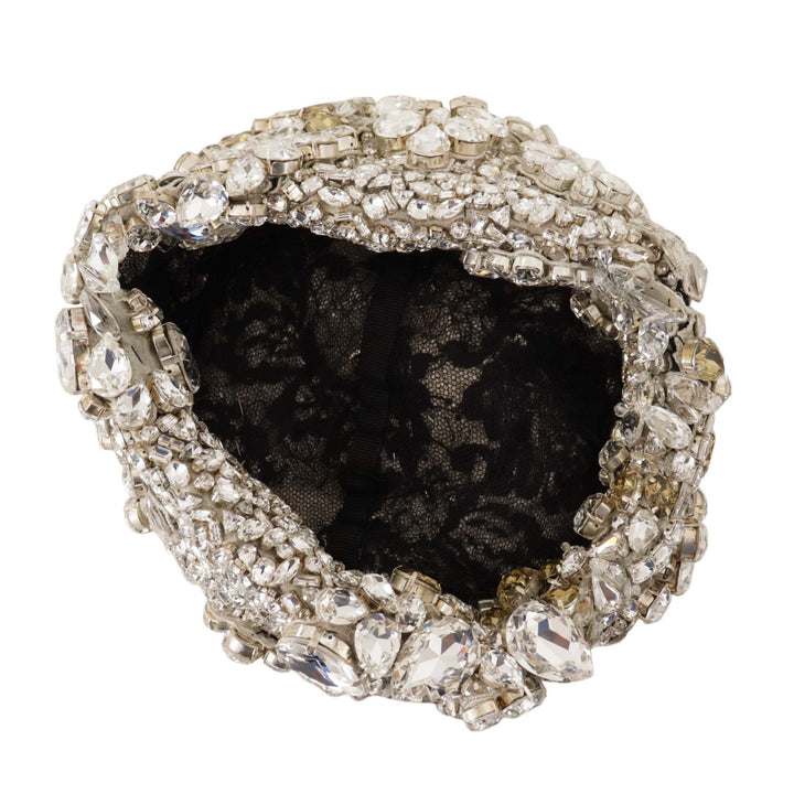 Dolce & Gabbana Silver Teardrop Beaded Casque Sequin Turban Headdress