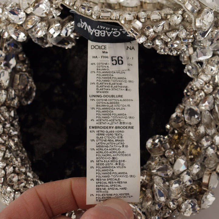 Dolce & Gabbana Silver Teardrop Beaded Casque Sequin Turban Headdress