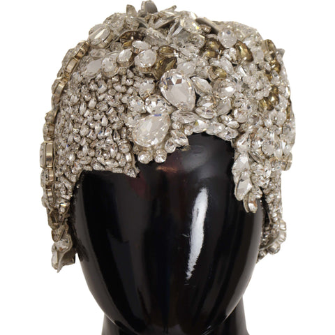 Dolce & Gabbana Silver Teardrop Beaded Casque Sequin Turban Headdress