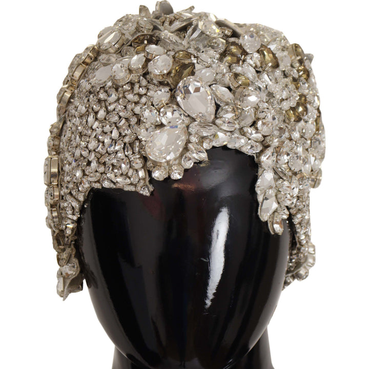 Dolce & Gabbana Silver Teardrop Beaded Casque Sequin Turban Headdress