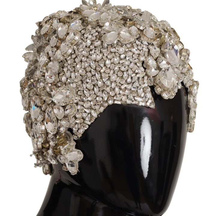 Dolce & Gabbana Silver Teardrop Beaded Casque Sequin Turban Headdress