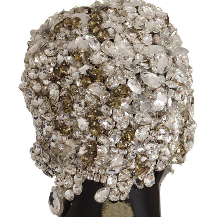 Dolce & Gabbana Silver Teardrop Beaded Casque Sequin Turban Headdress
