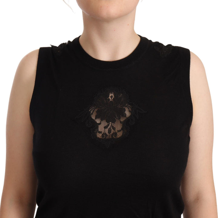 Dolce & Gabbana Black Cashmere Silk Cutout Tank Blouse Top