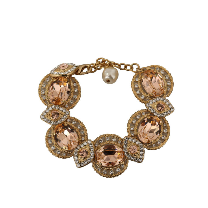 Dolce & Gabbana Gold Brass Chain Champagne Crystal Statement Charms Bracelet