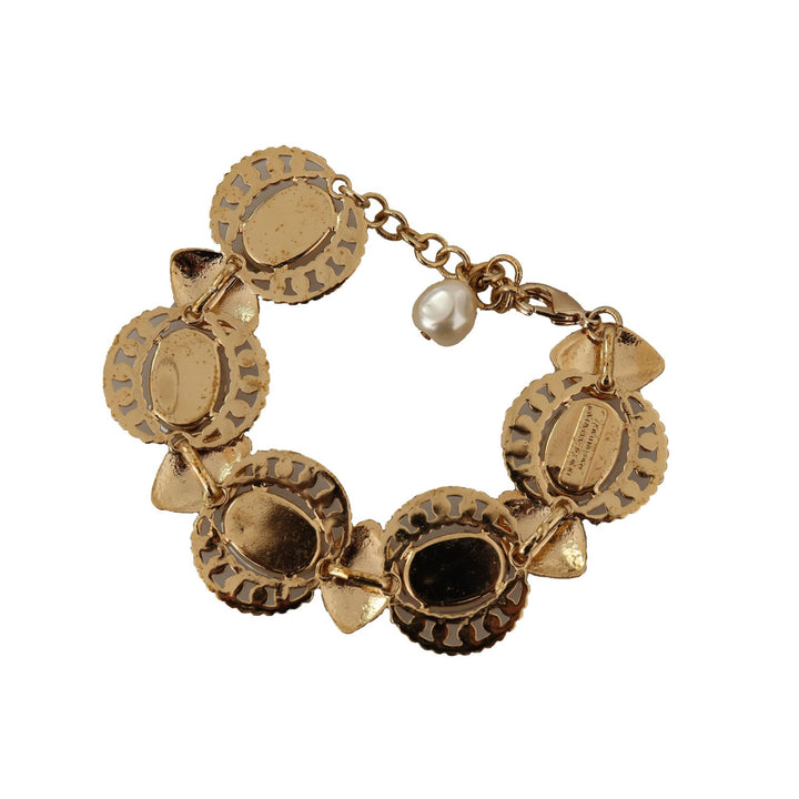 Dolce & Gabbana Gold Brass Chain Champagne Crystal Statement Charms Bracelet