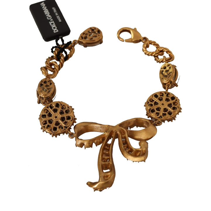 Dolce & Gabbana Gold Brass Chain Baroque Crystal Embellished Bracelet