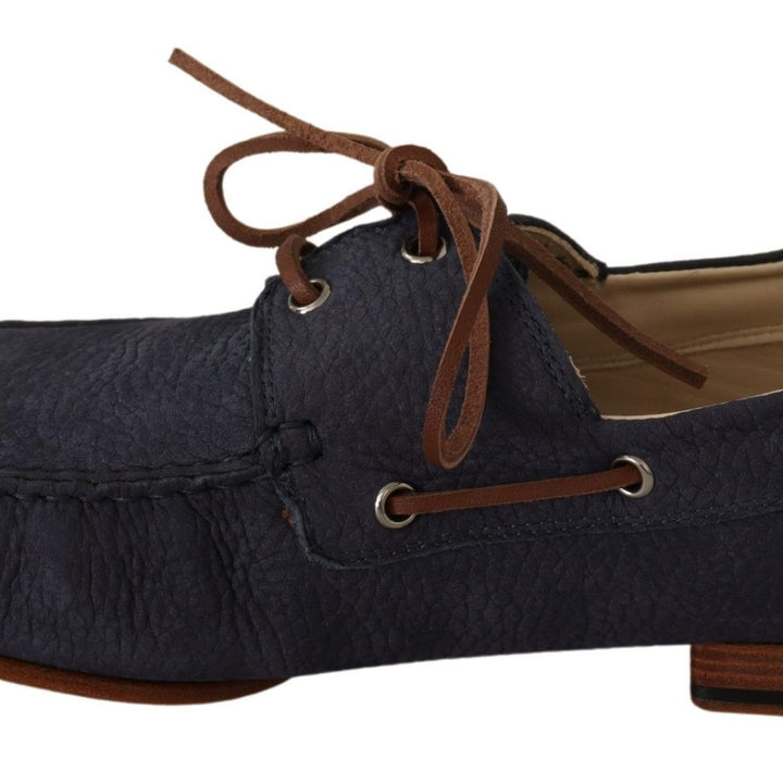 Dolce & Gabbana Blue Leather Lace Up Men Casual Boat Shoes