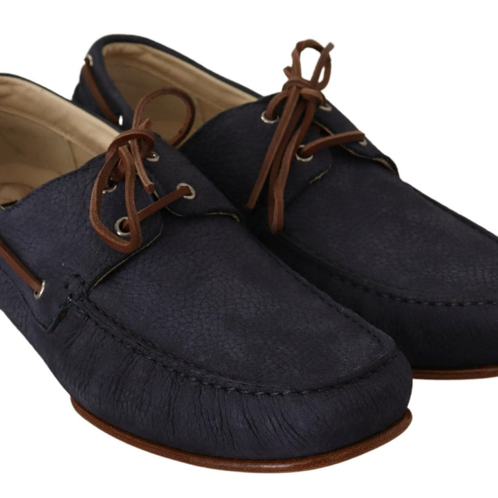 Dolce & Gabbana Blue Leather Lace Up Men Casual Boat Shoes
