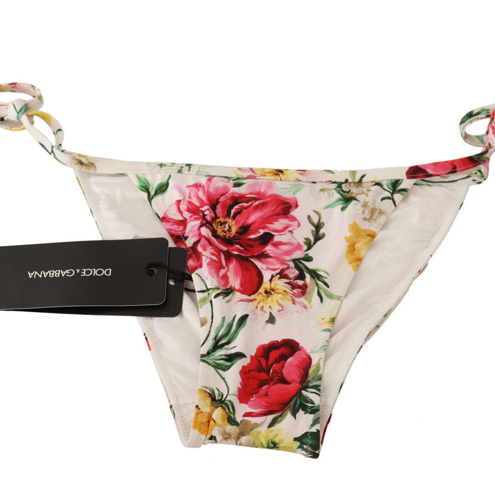 Dolce & Gabbana White Floral Print Bikini Bottom Swimwear