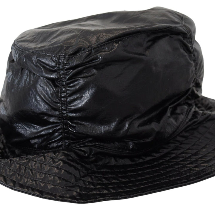 Dolce & Gabbana Black Quilted Faux Leather Women Bucket Cap Hat