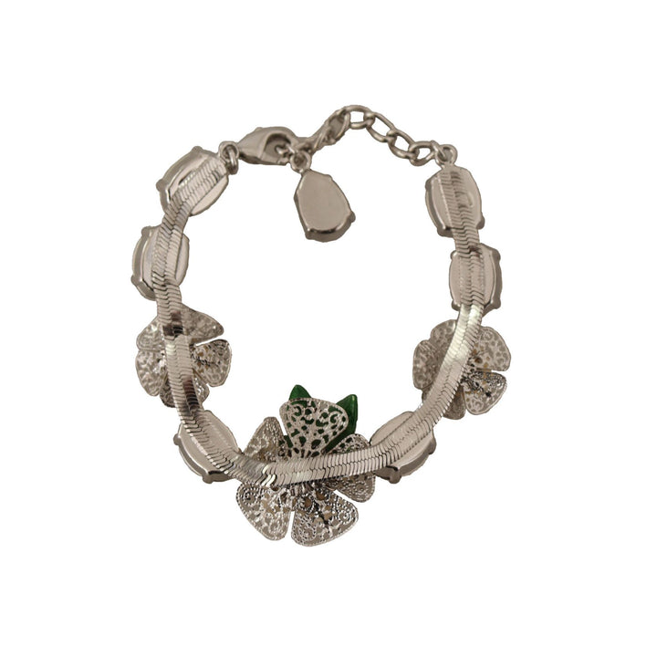 Dolce & Gabbana Silver Brass Chain Clear Crystal Floral Bracelet