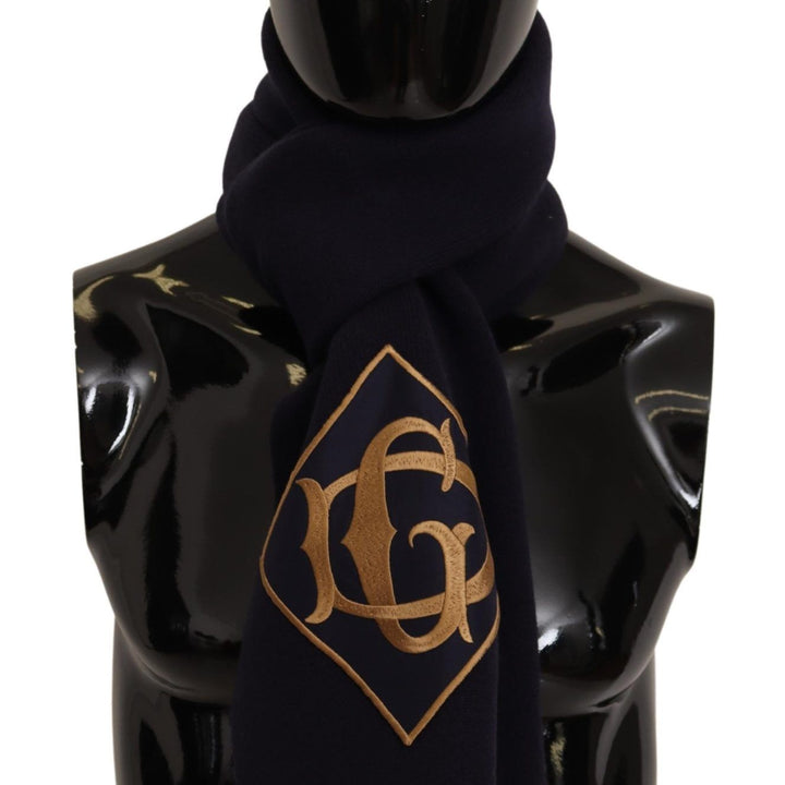 Dolce & Gabbana Blue Wool Knit DG Logo Shawl Wrap Scarf