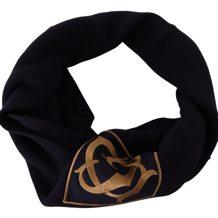 Dolce & Gabbana Blue Wool Knit DG Logo Shawl Wrap Scarf