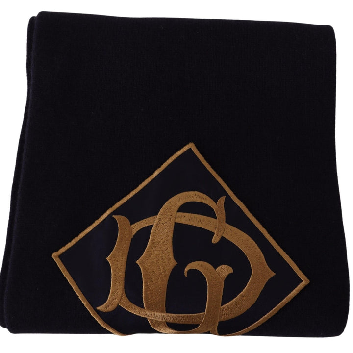 Dolce & Gabbana Blue Wool Knit DG Logo Shawl Wrap Scarf