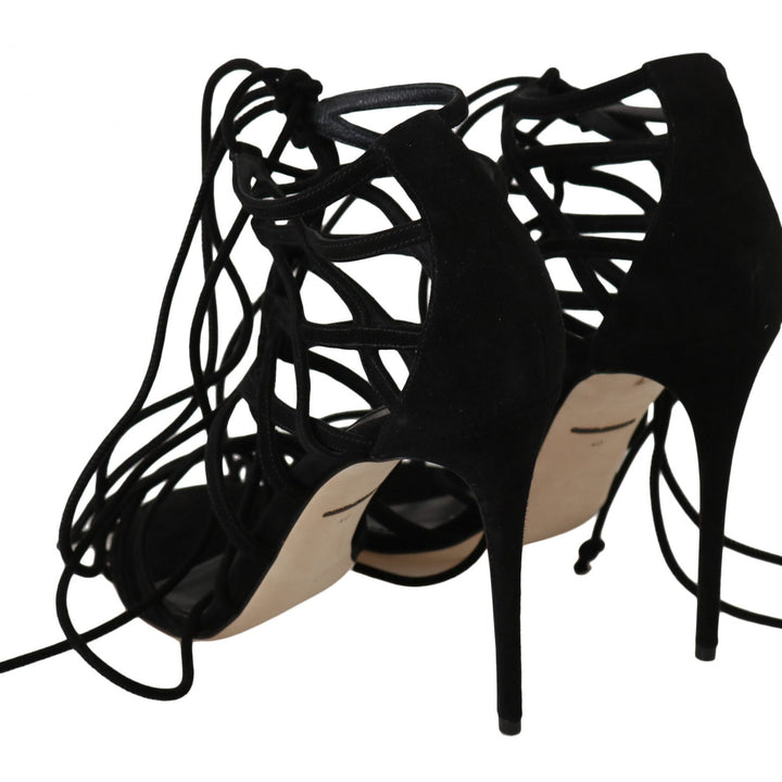 Dolce & Gabbana Black Suede Strap Stilettos Sandals