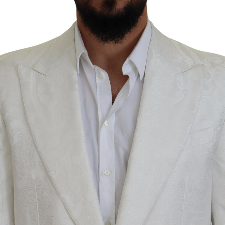 Dolce & Gabbana White Floral Brocade Trench Coat Jacket