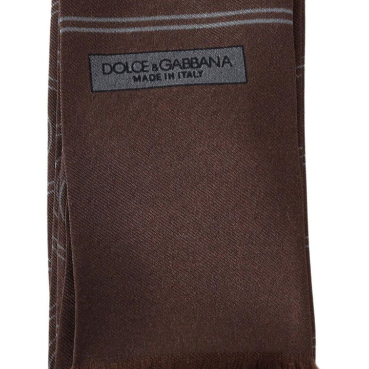 Dolce & Gabbana Brown Circles Neck Wrap Fringe Silk Scarf