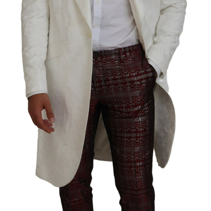 Dolce & Gabbana White Floral Brocade Trench Coat Jacket