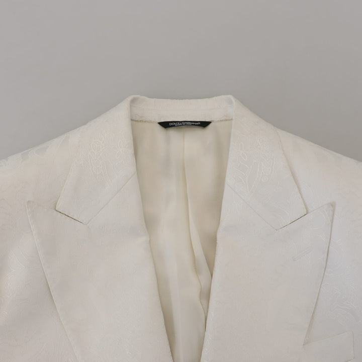 Dolce & Gabbana White Floral Brocade Trench Coat Jacket