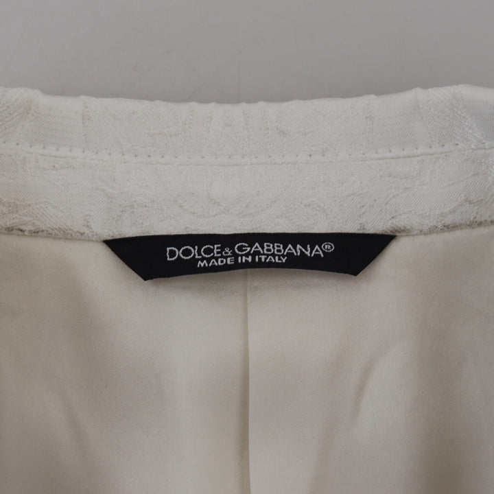 Dolce & Gabbana White Floral Brocade Trench Coat Jacket