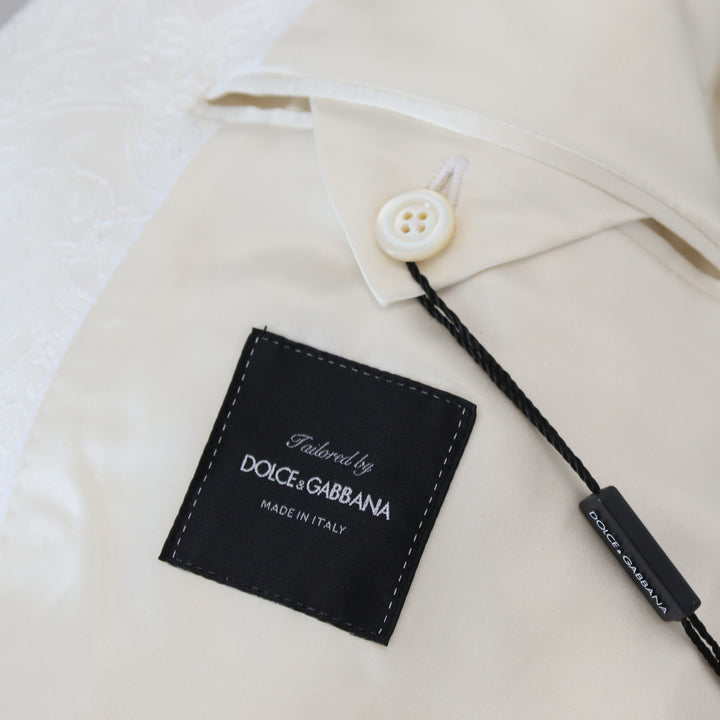 Dolce & Gabbana White Floral Brocade Trench Coat Jacket