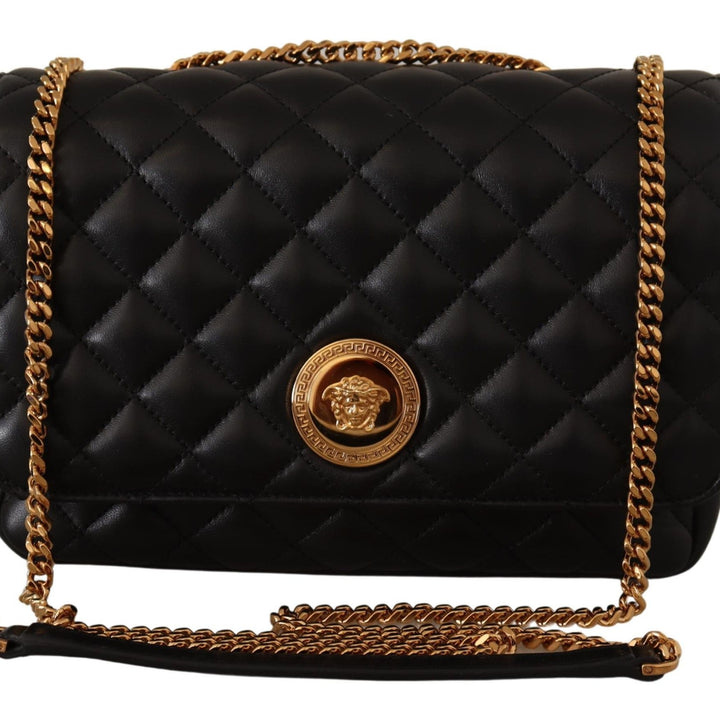 Versace Black Nappa Leather Medusa Shoulder Bag