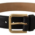 Dolce & Gabbana Black Solid Leather Classic Gold Waist Buckle Belt