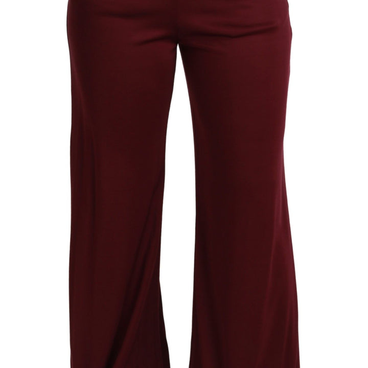 Dolce & Gabbana Black Lace High Waist Wide Leg Maroon  Pants